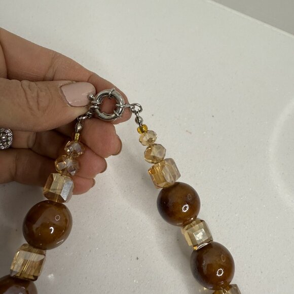 Vintage Statement  Necklace Semi Precious Stones Crystals Beige Brown Burgandy - Picture 2 of 8